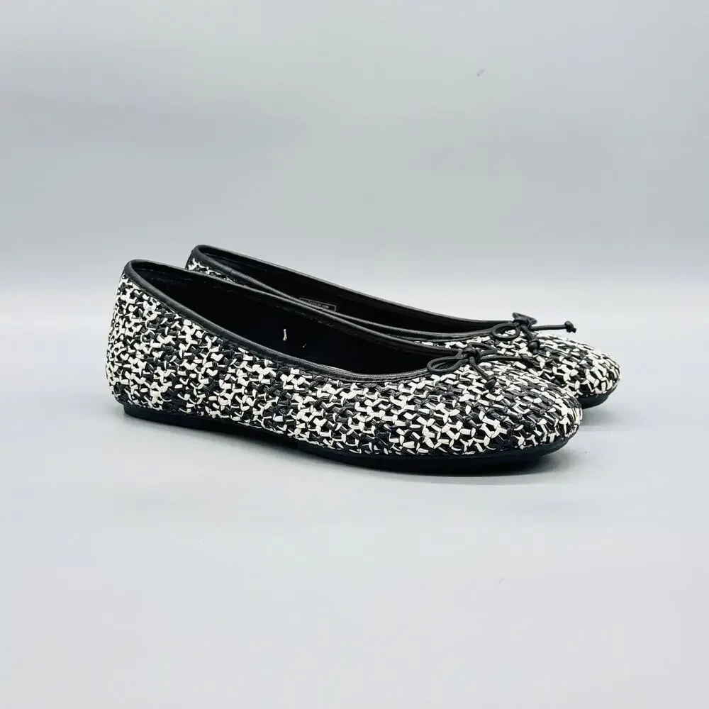 FitFlop Shoes Womens 8 White Black Woven Bow Ballet Flats Comfort Slip On Casual